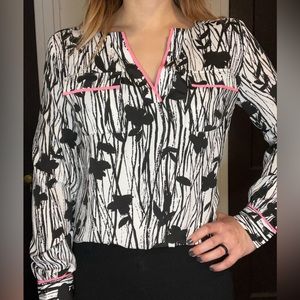 NY & Co Patterned Blouse With Hot Pink Trim